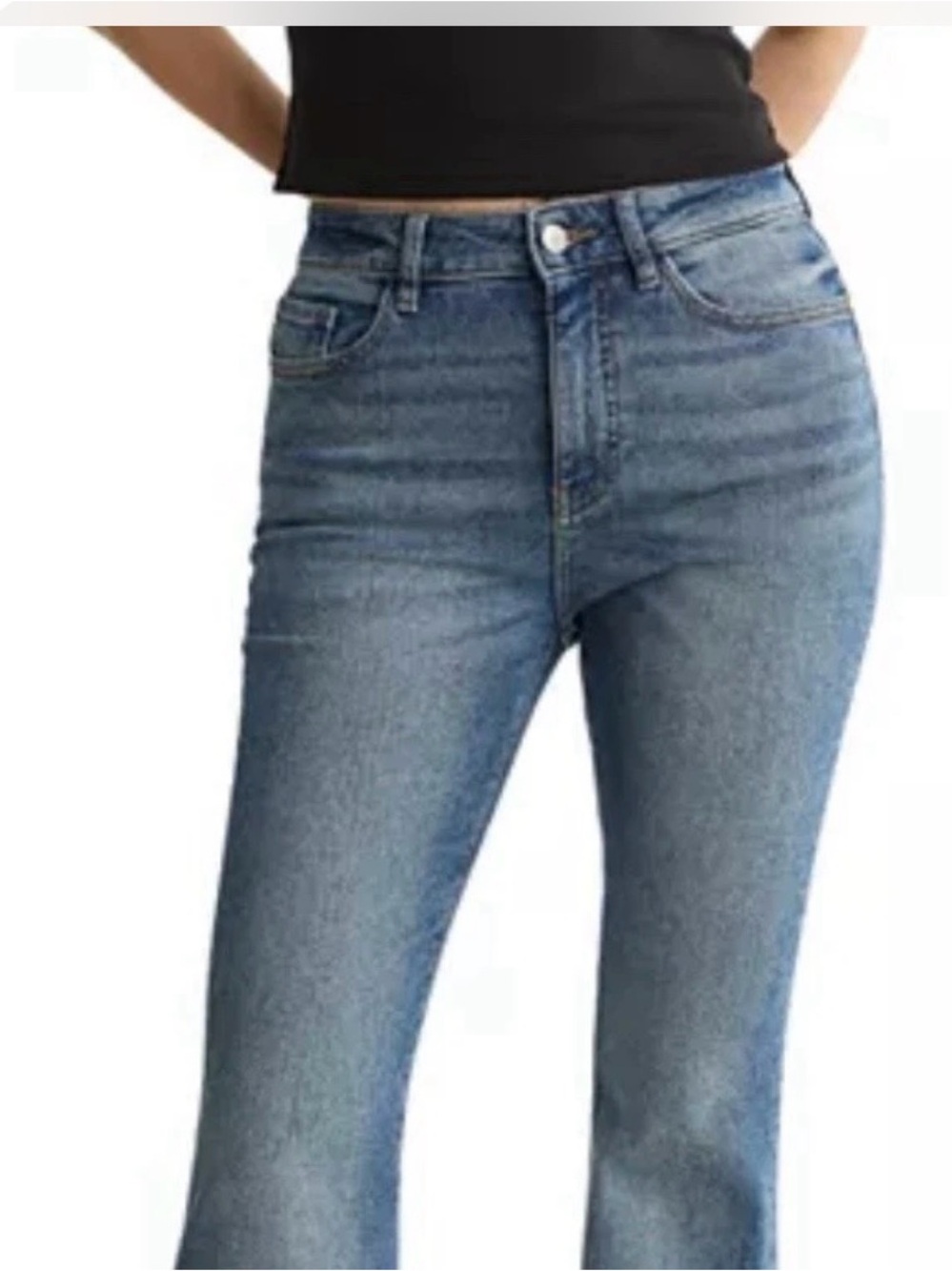 Warp + Weft Women's Women Sz 8/29 Mia Dark Wash High Rise Flare Stretch Denim -